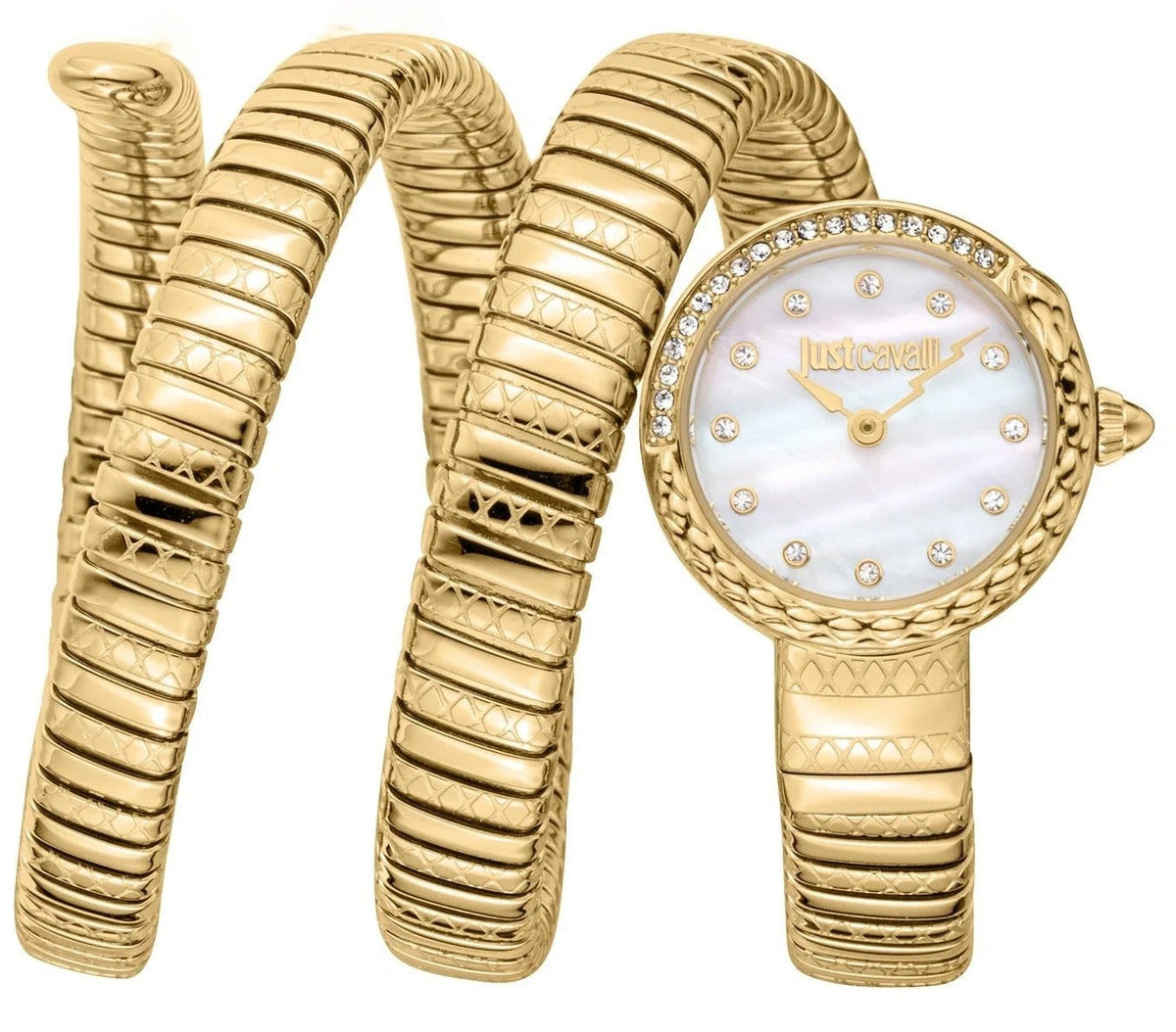 Just Cavalli Enchanting Mother of Pearl Dial Gold Steel Strap Watch for Women - JC1L302M0025