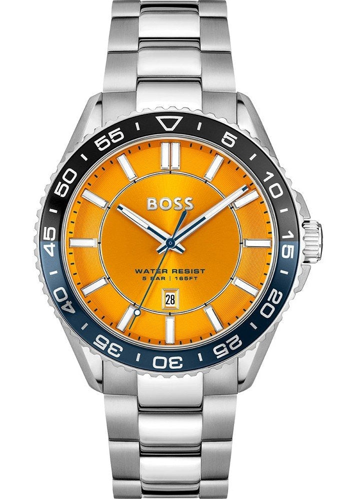 Hugo Boss Runner 3H Orange Dial Silver Steel Strap Watch for Men - 1514206