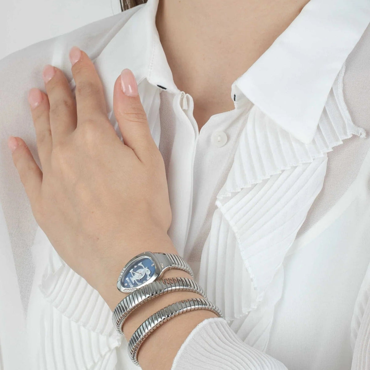 Just Cavalli Glam Evo 5 Blue Dial Silver Steel Strap Watch for Women - JC1L228M0025