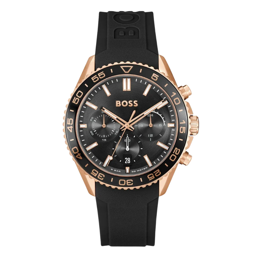 Hugo Boss Runner Chronograph Black Dial Black Silicone Strap Watch for Men - 1514168
