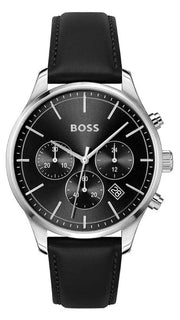 Hugo Boss Avery Chronograph Black Dial Black Leather Strap Watch for Men - 1514211