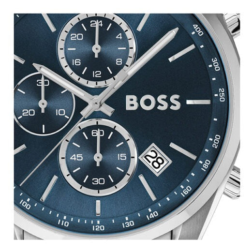 Hugo Boss Grand Prix Chronograph Blue Dial Silver Steel Strap Watch for Men - 1514226