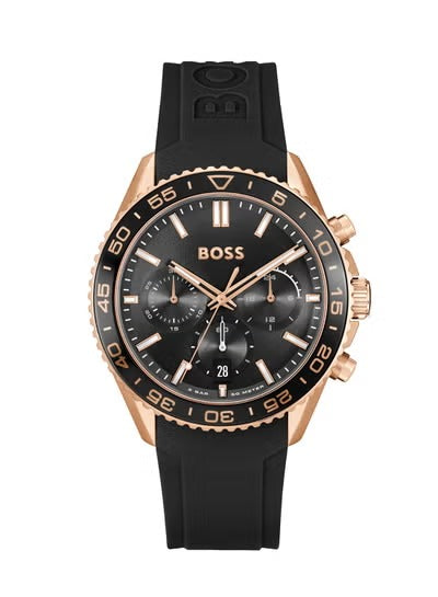 Hugo Boss Runner Chronograph Black Dial Black Silicone Strap Watch for Men - 1514168