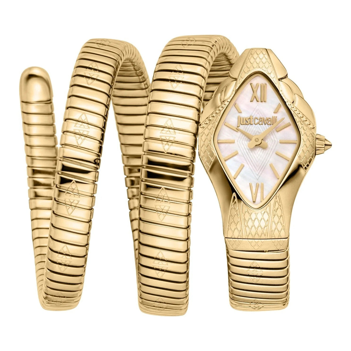 Just Cavalli Cristallo Mother of Pearl Dial Gold Steel Strap Watch for Women - JC1L307M0025