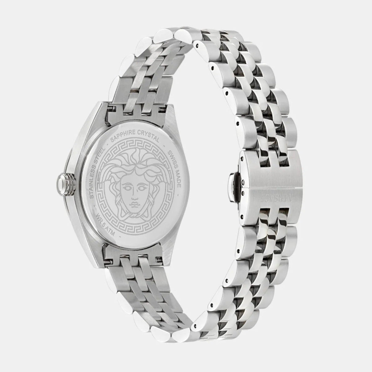 Versace V-Code Analog Blue Dial Silver Steel Strap Watch for Women - VE8I00324
