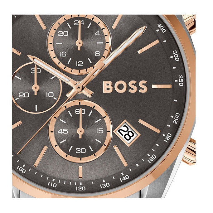 Hugo Boss Grand Prix Chronograph Grey Dial Two Tone Steel Strap Watch for Men - 1514252