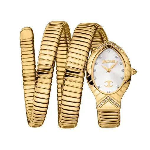 Just Cavalli Classico Lungo White Dial Gold Steel Strap Watch for Women - JC1L248M0025