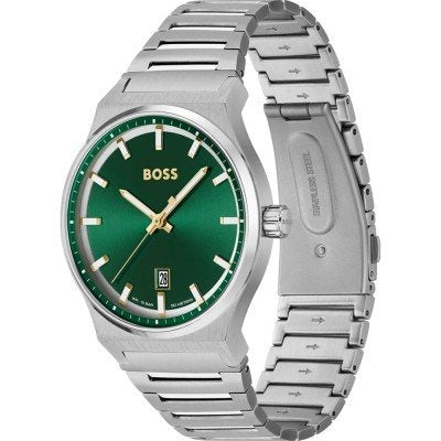 Hugo Boss Candor Green Dial Silver Steel Strap Watch for Men - 1514079