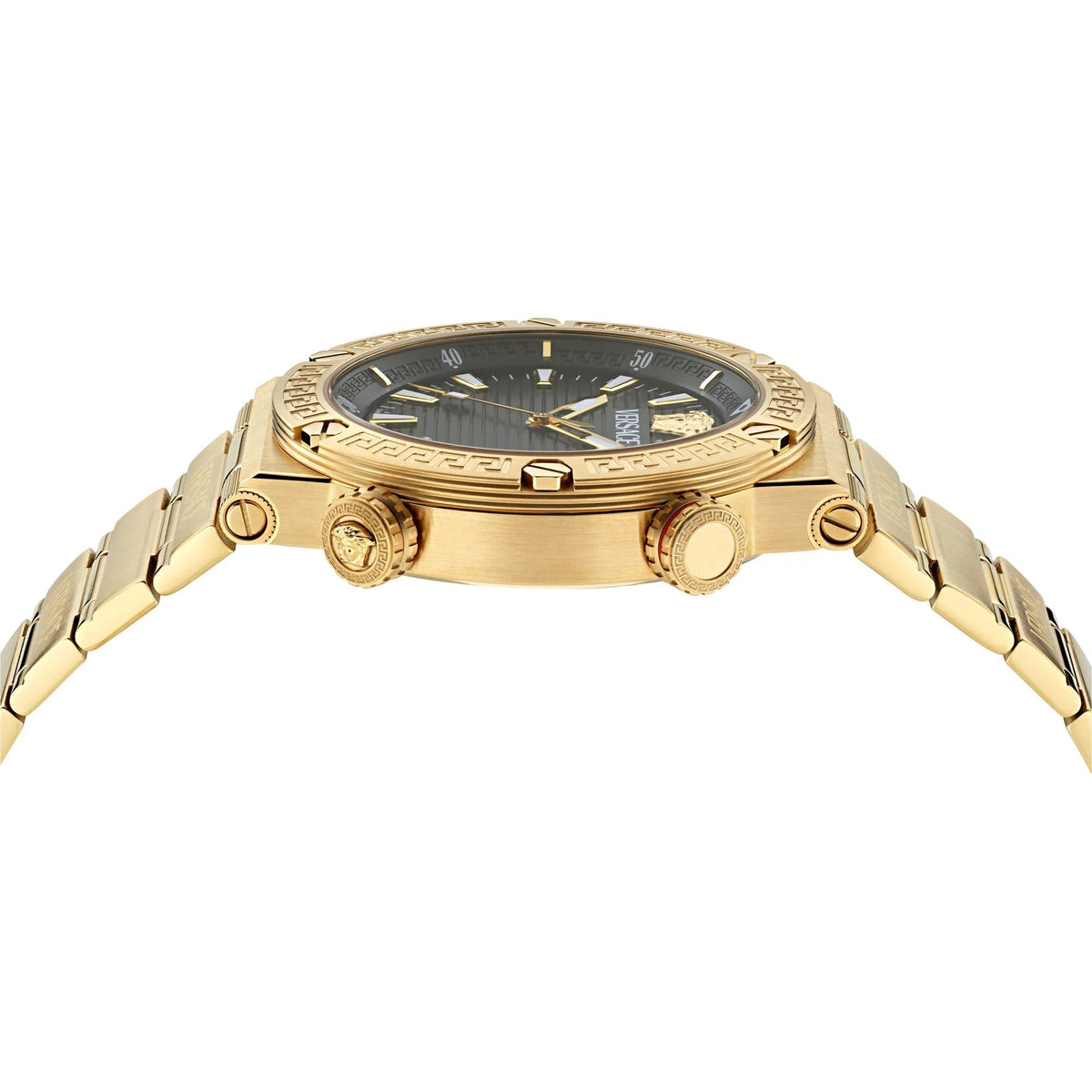 Versace Greca Logo Quartz Black Dial Gold Steel Strap Watch for Men - VE8G00624