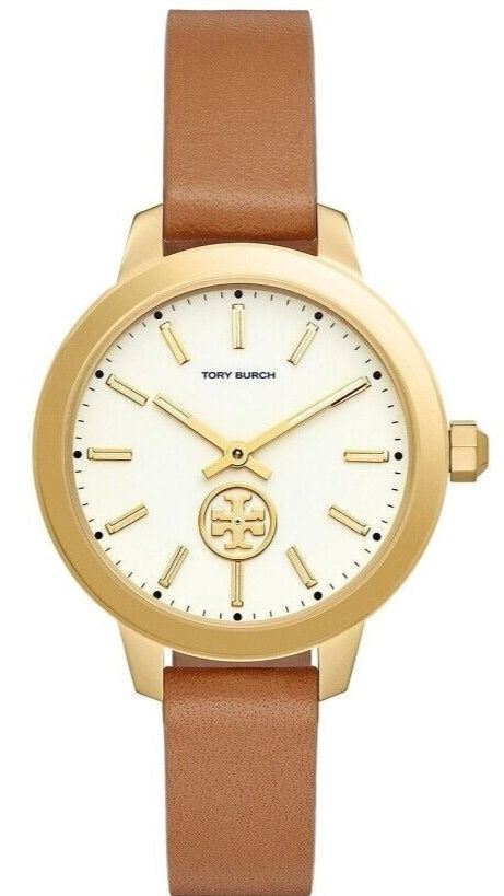 Tory Burch Collins Quartz White Dial Brown Leather Strap Watch for Women - TBW1202