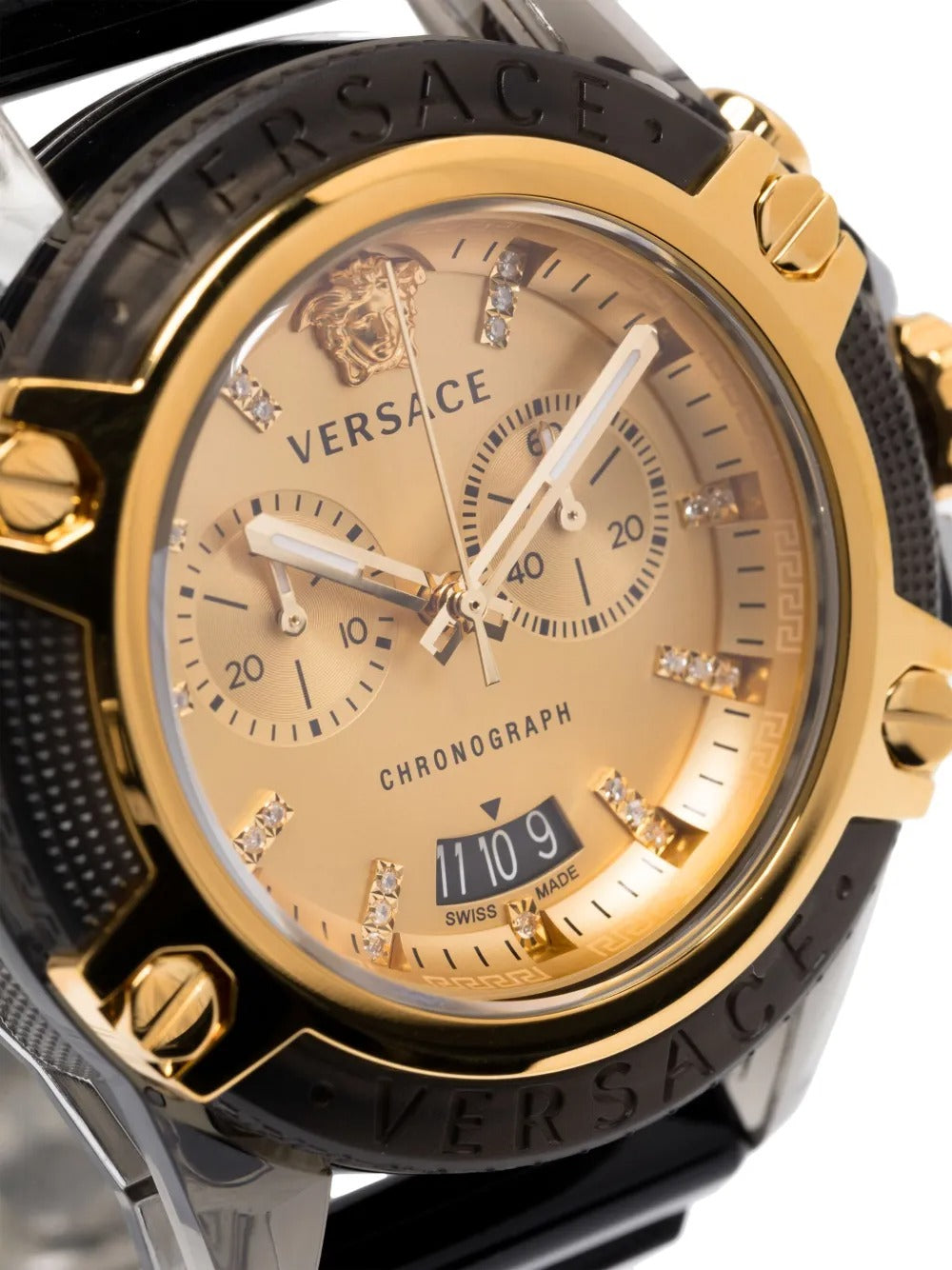 Versace Icon Active Chrono Gold Dial Black Silicone Strap Unisex Watch - VEZ701623