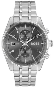 Hugo Boss Skytraveller Chronograph Grey Dial Silver Steel Strap Watch for Men - 1514151