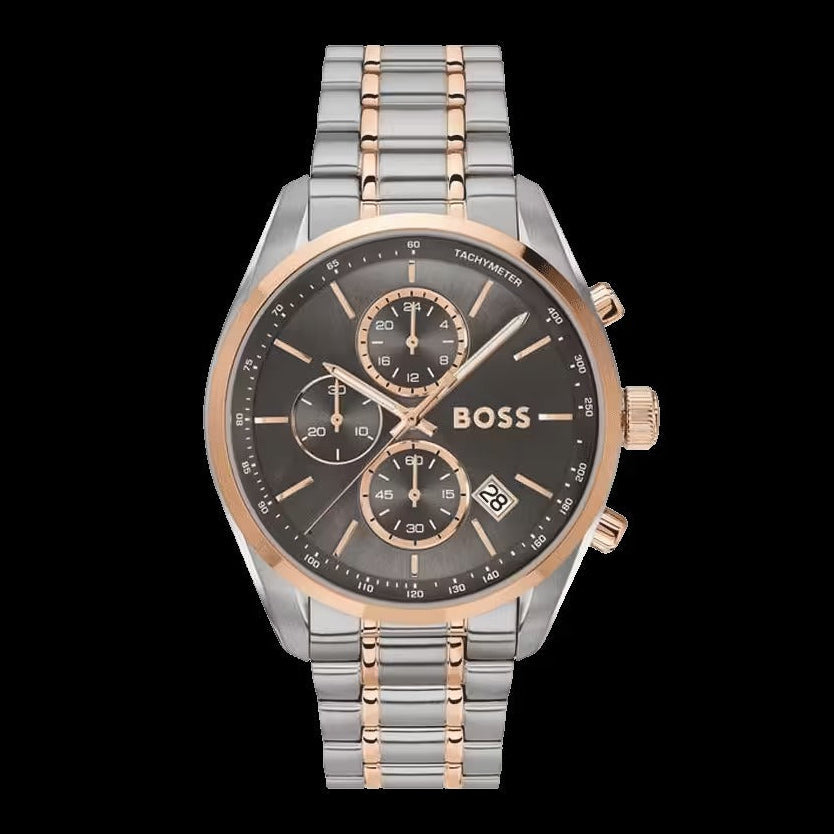 Hugo Boss Grand Prix Chronograph Grey Dial Two Tone Steel Strap Watch for Men - 1514252