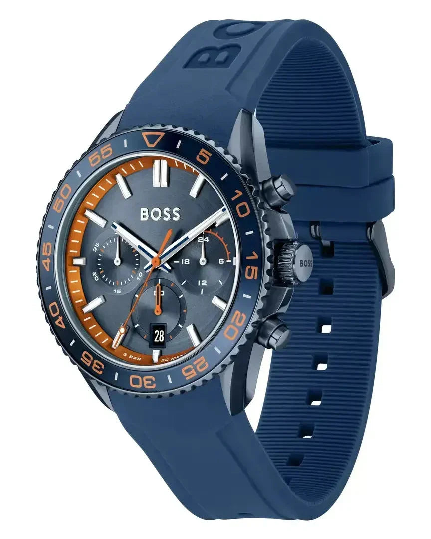 Hugo Boss Runner Chronograph Blue Dial Blue Silicone Strap Watch for Men - 1514142
