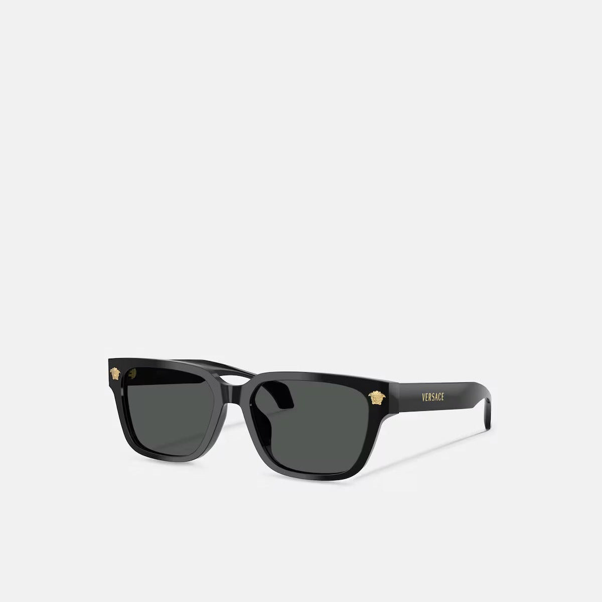 Versace Men Rectangular Frame Shiny Dusty Black Sunglasses