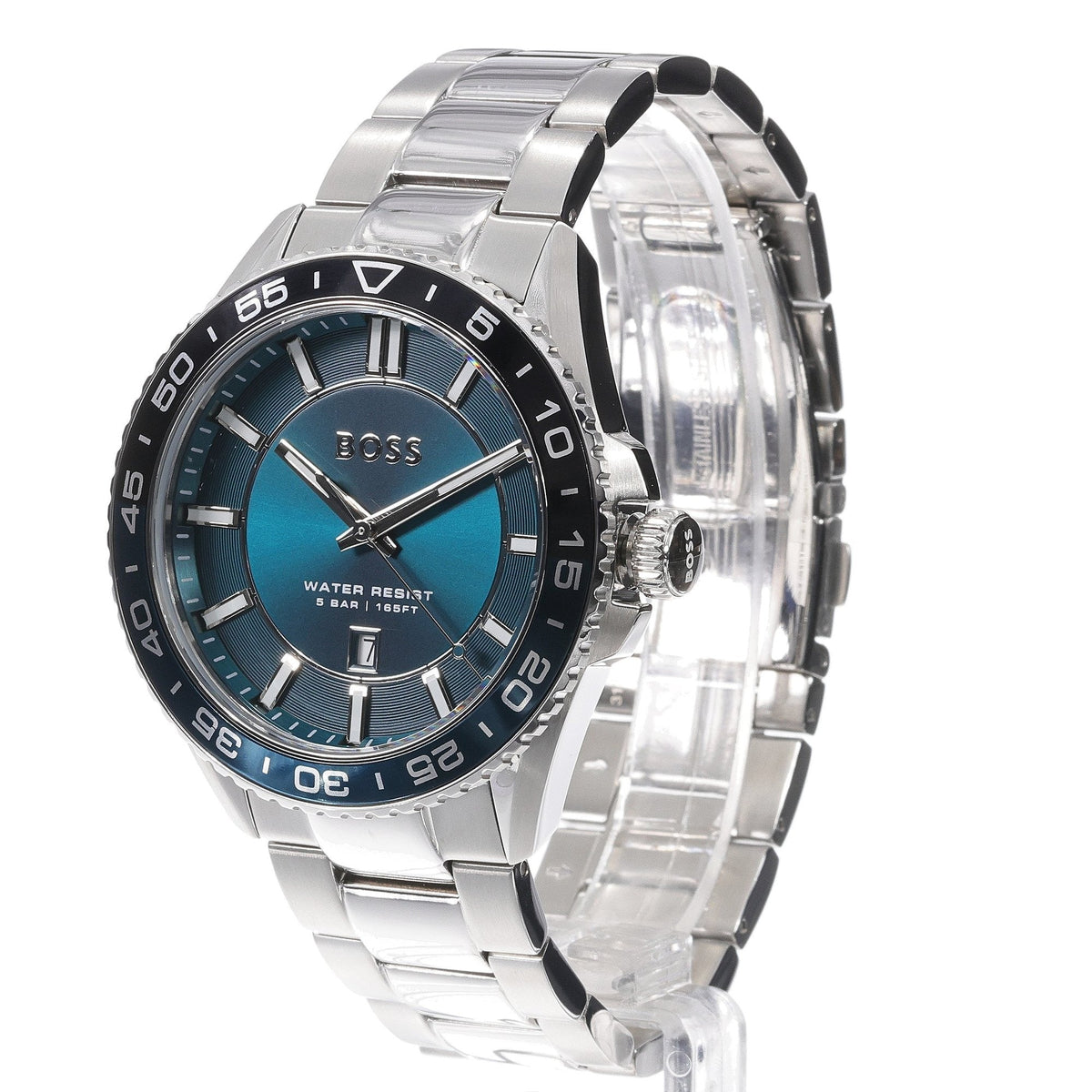Hugo Boss Runner 3H Green Dial Silver Steel Strap Watch for Men - 1514208