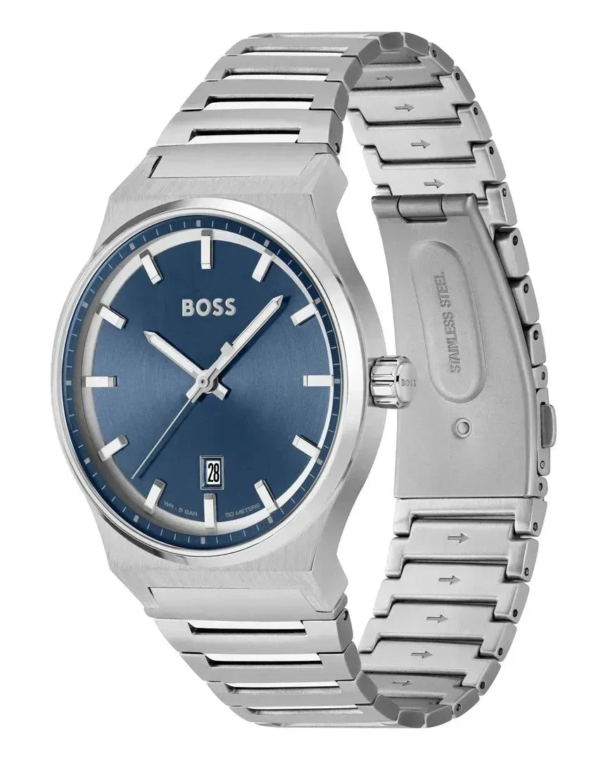 Hugo Boss Candor Blue Dial Silver Steel Strap Watch for Men - 1514076