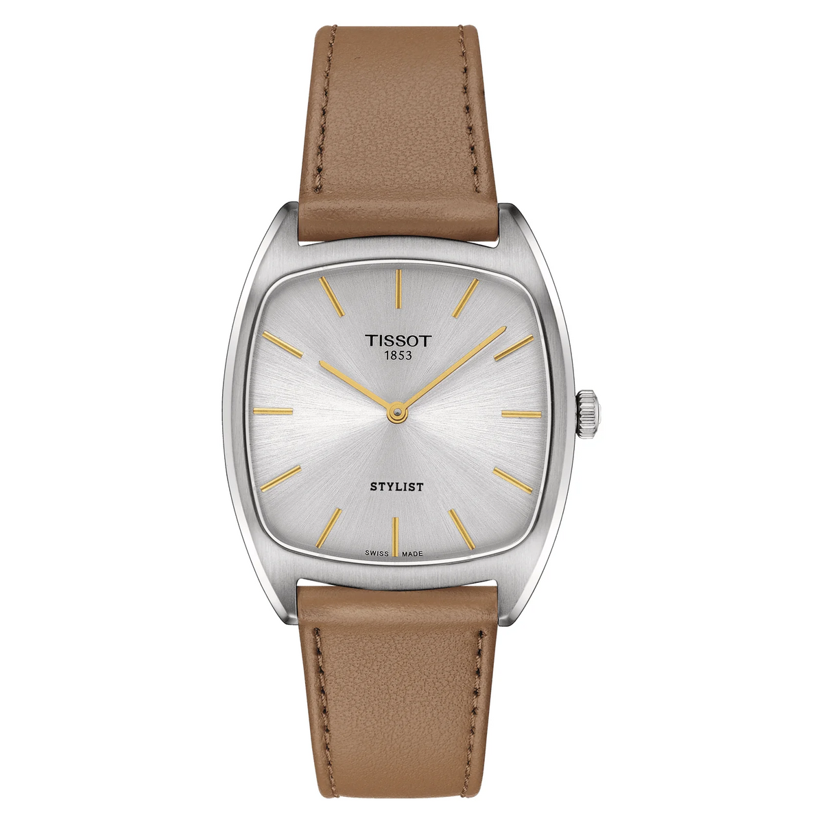 Tissot Stylist Quartz Silver Dial Brown Leather Strap Watch for Women - T159.909.16.031.00