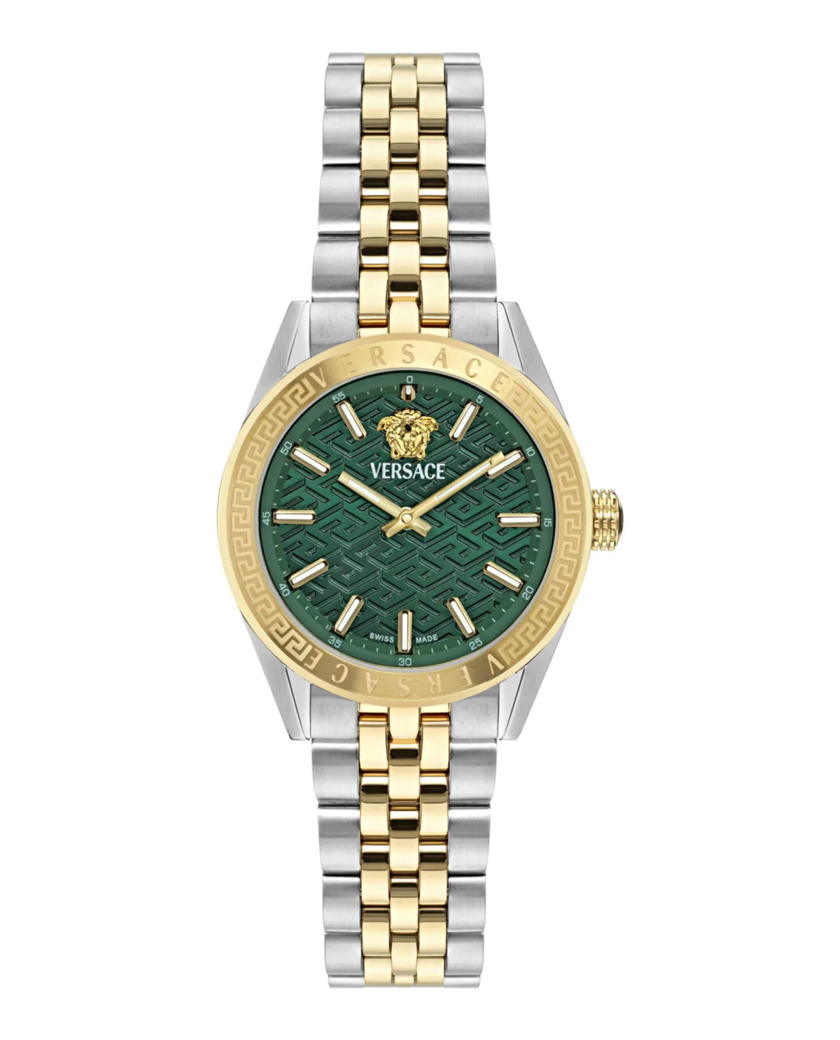 Versace V-Code Analog Green Dial Two Tone Steel Strap Watch for Women - VE8I00424