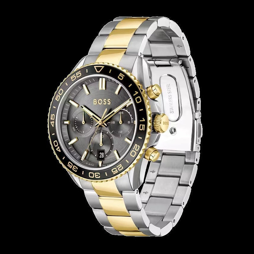 Hugo Boss Runner Chronograph Grey Dial Two Tone Steel Strap Watch for Men - 1514144