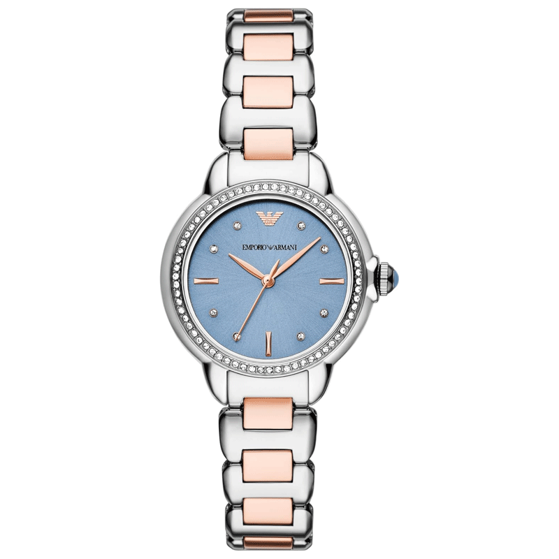 Emporio Armani Three Hand Blue Dial Two Tone Steel Strap Watch for Women - AR11597