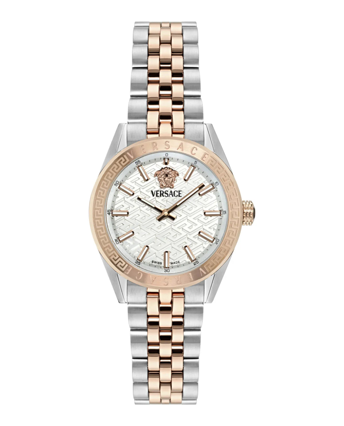 Versace V-Code Analog White Dial Two Tone Steel Strap Watch for Women - VE8I00624