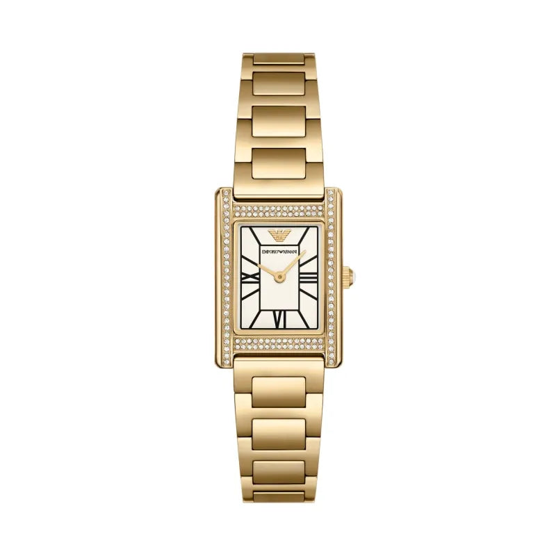 Emporio Armani Genni Crystals Mother of Pearl Dial Gold Steel Strap Watch for Women - AR11659
