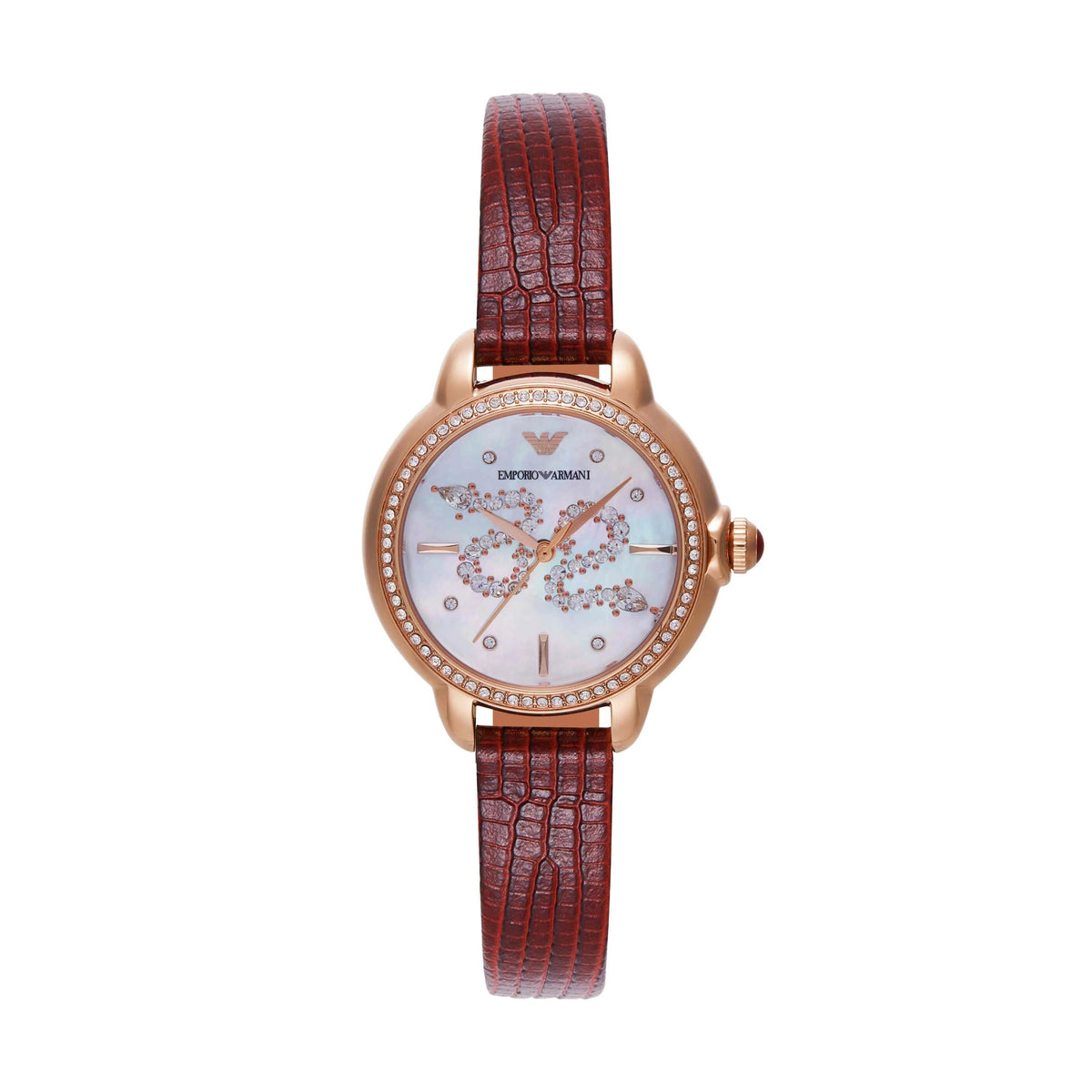 Emporio Armani Mia Mother of Pearl Dial Red Leather Strap Watch for Women - AR11646