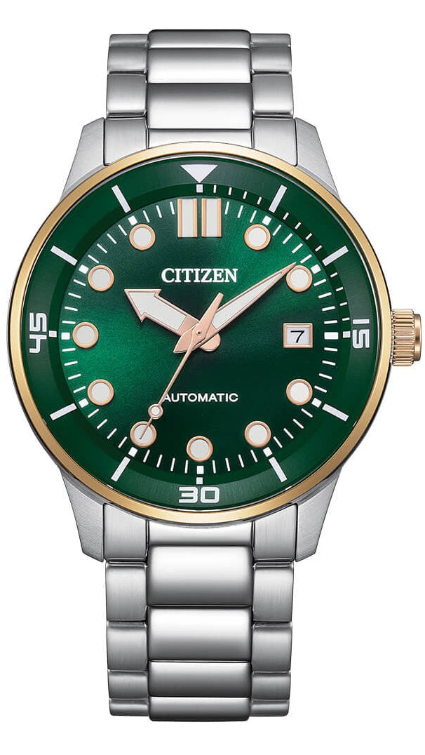 Citizen Mechanical Automatic Green Dial Silver Steel Strap Watch for Men - NJ0196-80X