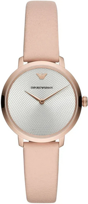 Emporio Armani Modern Silver Dial Pink Leather Strap Watch for Women - AR11160