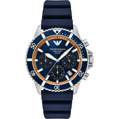 Emporio Armani World Explorer Chronograph Blue Dial Blue Silicone Strap Watch for Men - AR11696