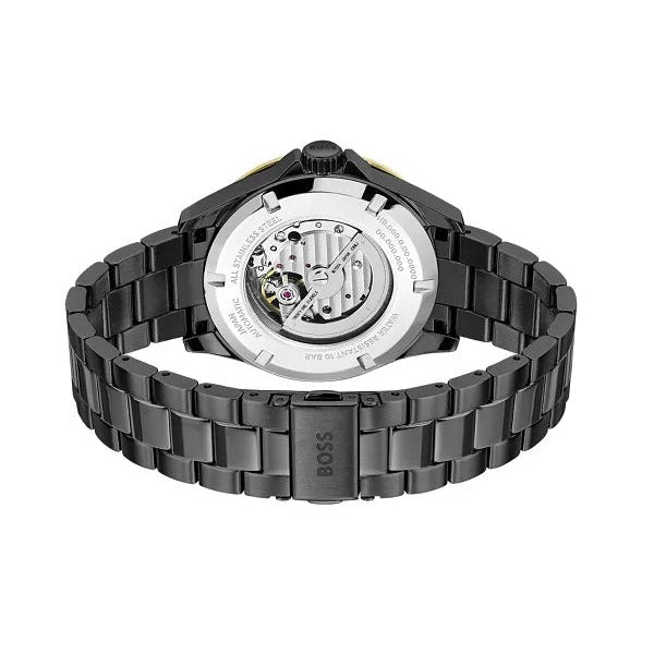 Hugo Boss Troper Chronograph Automatic Black Dial Black Steel Strap Watch for Men - 1514203