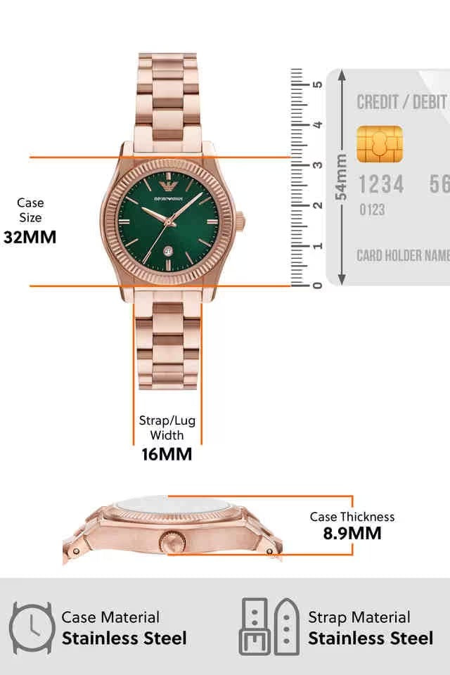Emporio Armani Federica Analog Green Dial Rose Gold Steel Strap Watch for Women - AR11639