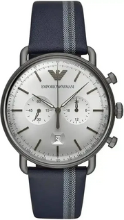 Emporio Armani Aviator Silver Dial Two Tone Leather Strap Watch for Men - AR11202