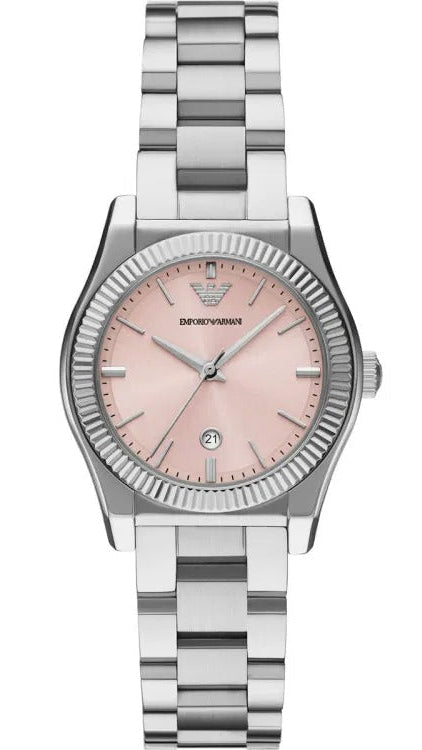 Emporio Armani Federica Pink Dial Silver Steel Strap Watch for Women - AR11658