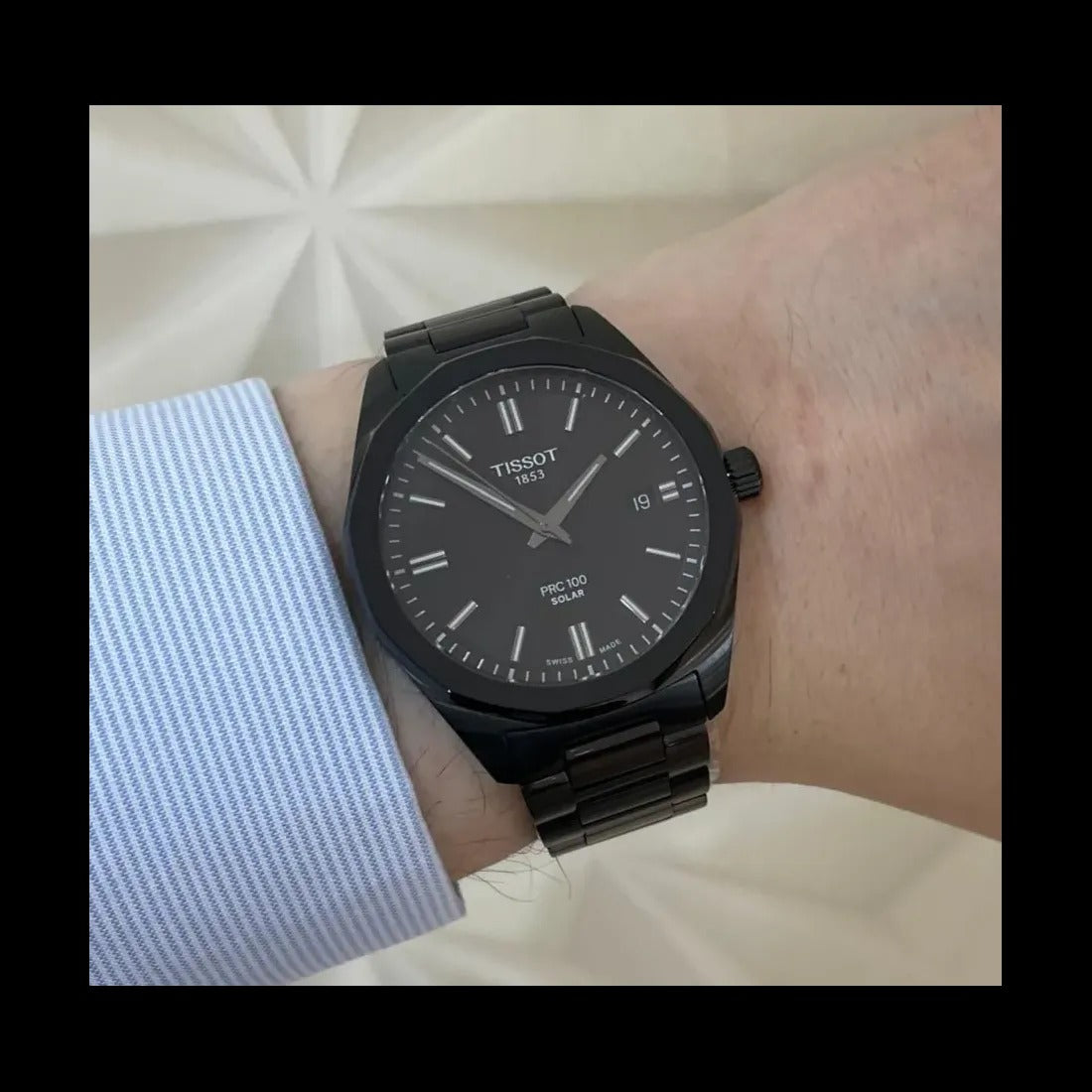 Tissot PRC 100 Solar Quartz Black Dial Black Steel Strap Watch for Men - T151.422.33.051.00