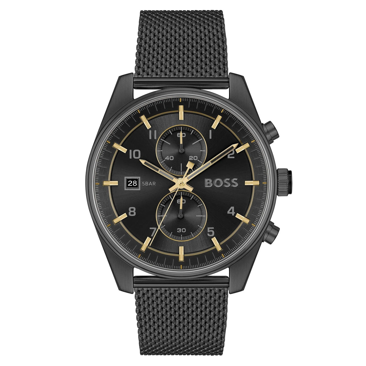 Hugo Boss Skytraveller Chronograph Black Dial Black Mesh Strap Watch for Men - 1514150