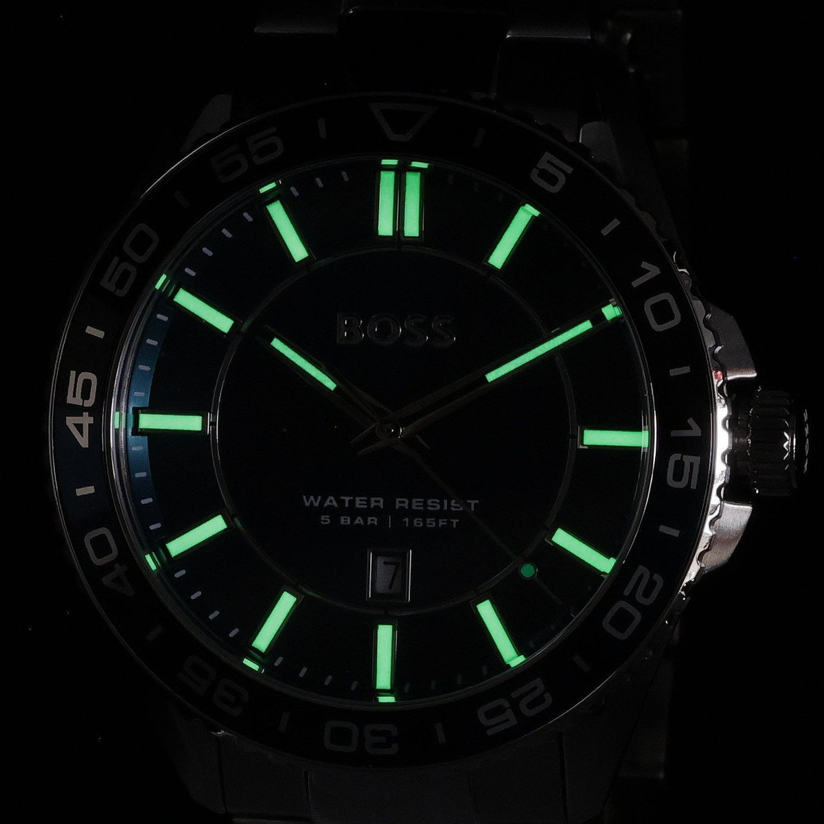 Hugo Boss Runner 3H Green Dial Silver Steel Strap Watch for Men - 1514208