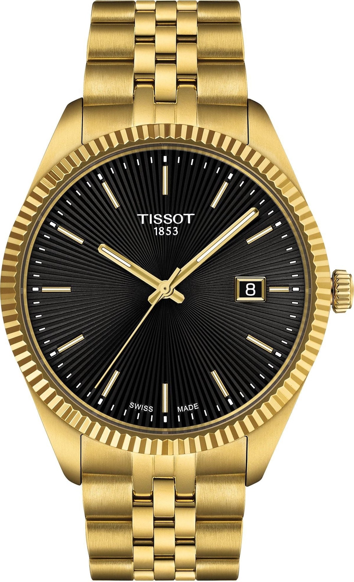 Tissot Ballade Quartz Black Dial Gold Steel Strap Watch for Men - T156.410.33.051.00