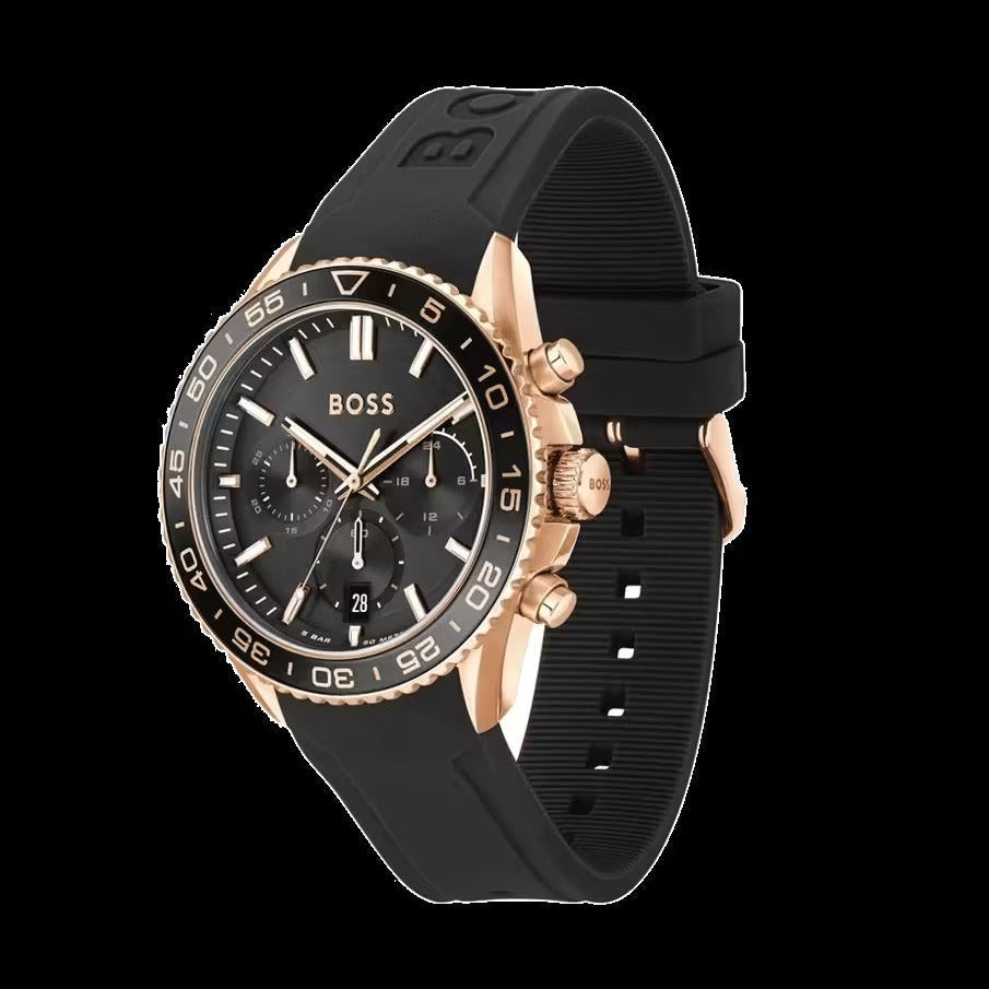 Hugo Boss Runner Chronograph Black Dial Black Silicone Strap Watch for Men - 1514168