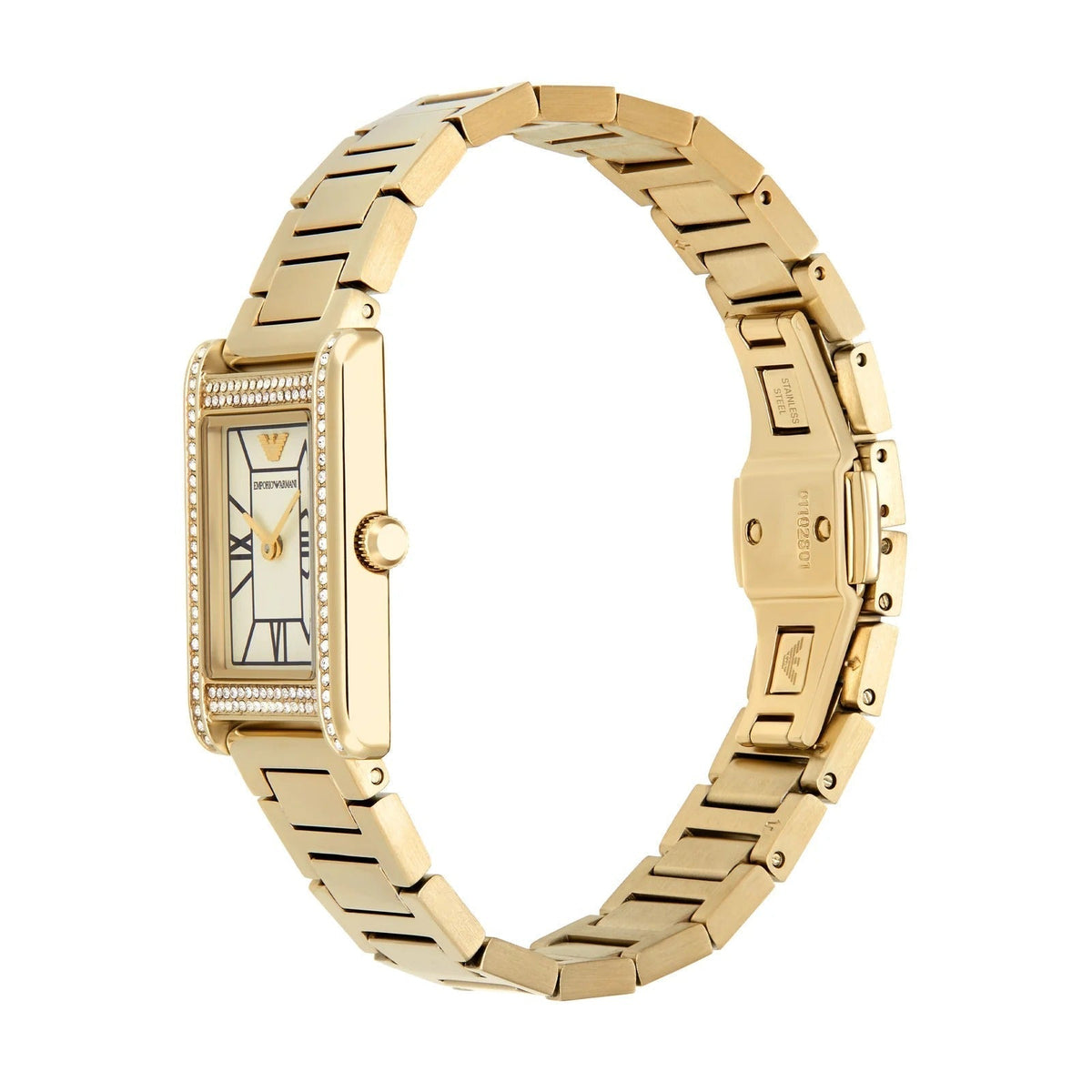Emporio Armani Genni Crystals Mother of Pearl Dial Gold Steel Strap Watch for Women - AR11659