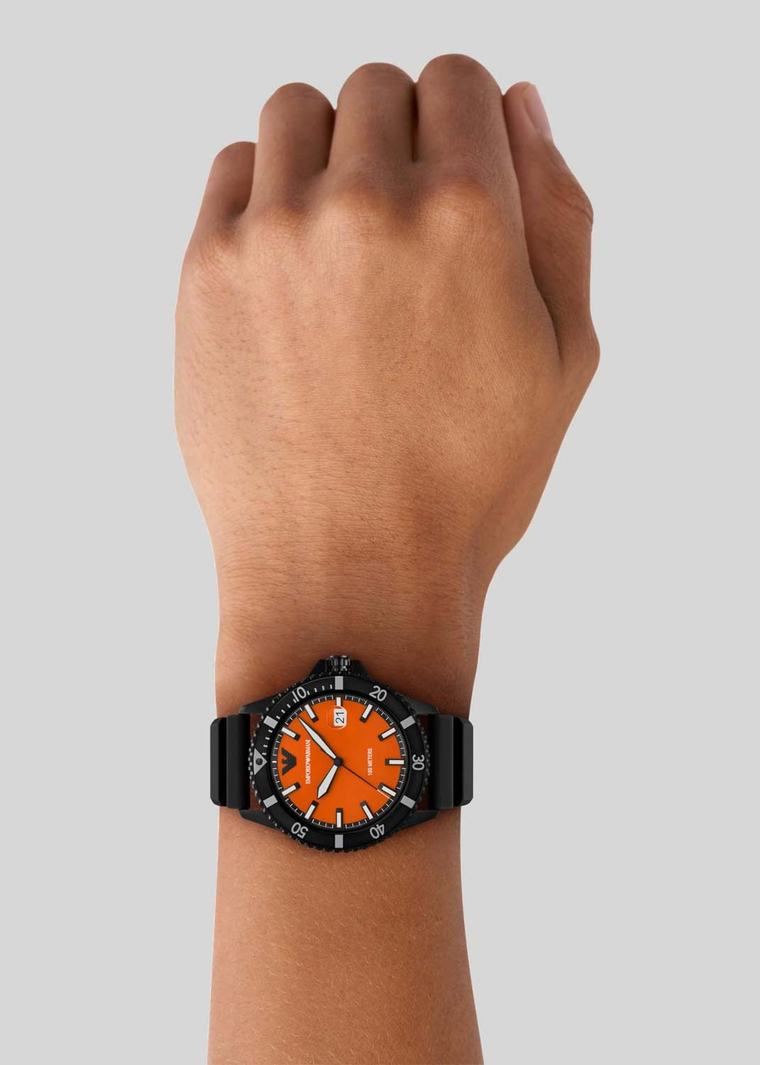 Emporio Armani World Explorer Orange Dial Black Silicone Strap Watch for Men - AR11684