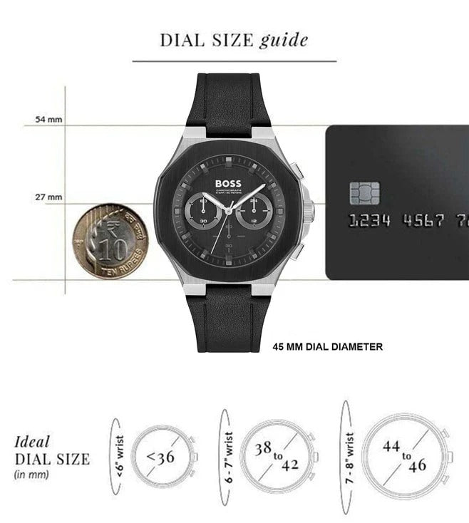 Hugo Boss Taper Chronograph Black Dial Black Leather Strap Watch for Men - 1514085