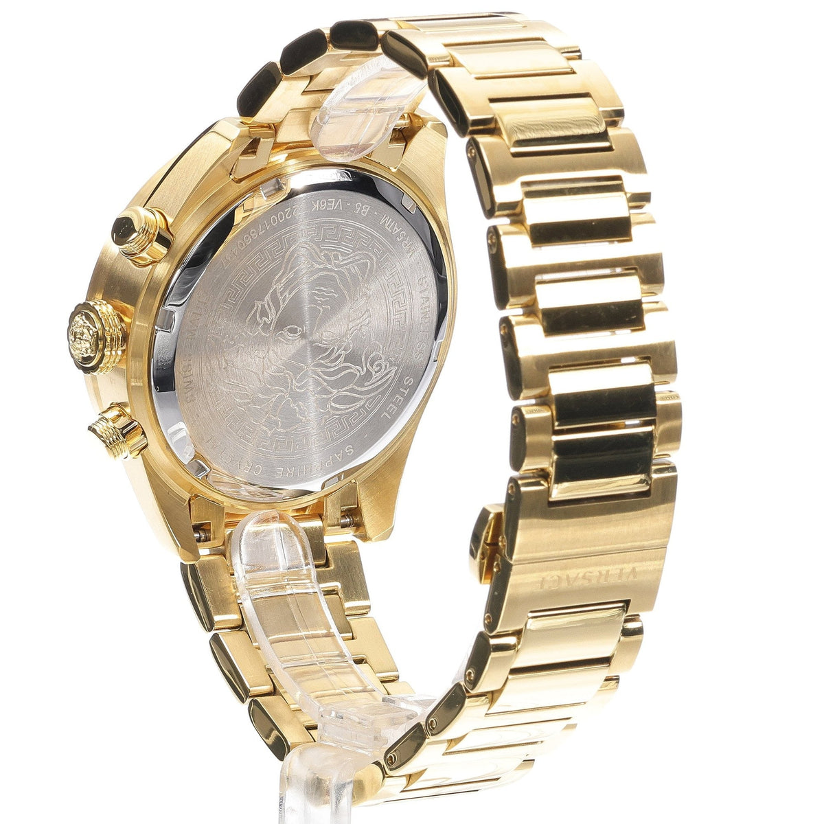 Versace Greca Dome Chronograph Black Dial Gold Steel Strap Watch for Men - VE6K00523