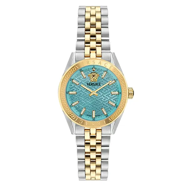 Versace V-Code Analog Turquoise Dial Two Tone Steel Strap Watch for Women - VE8I00524