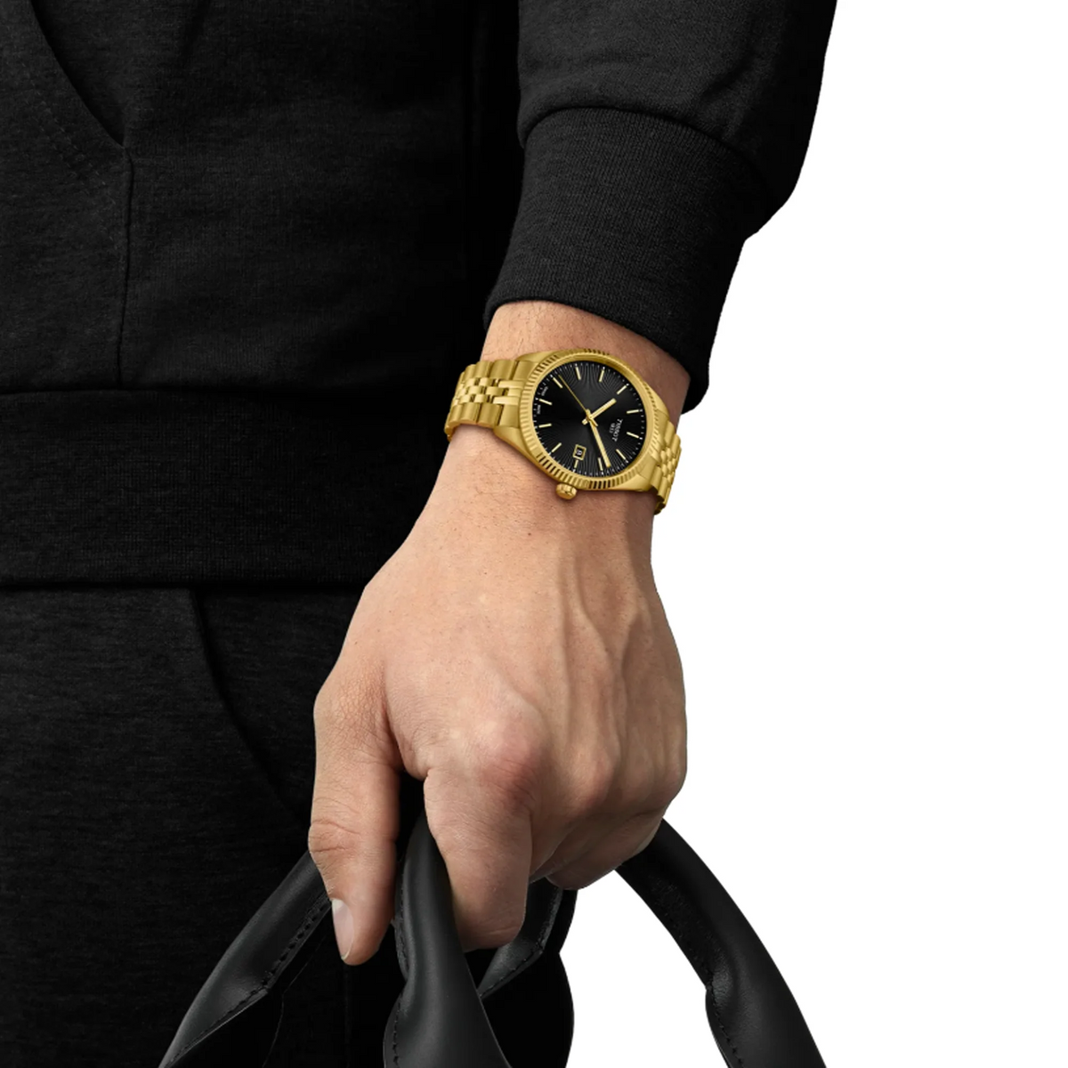 Tissot Ballade Quartz Black Dial Gold Steel Strap Watch for Men - T156.410.33.051.00