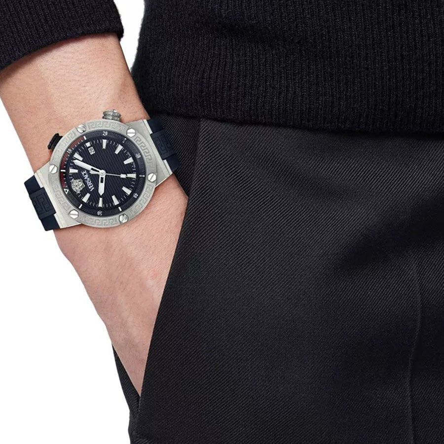 Versace Greca Diver Quartz Blue Dial Blue Rubber Strap Watch for Men - VE8G00124