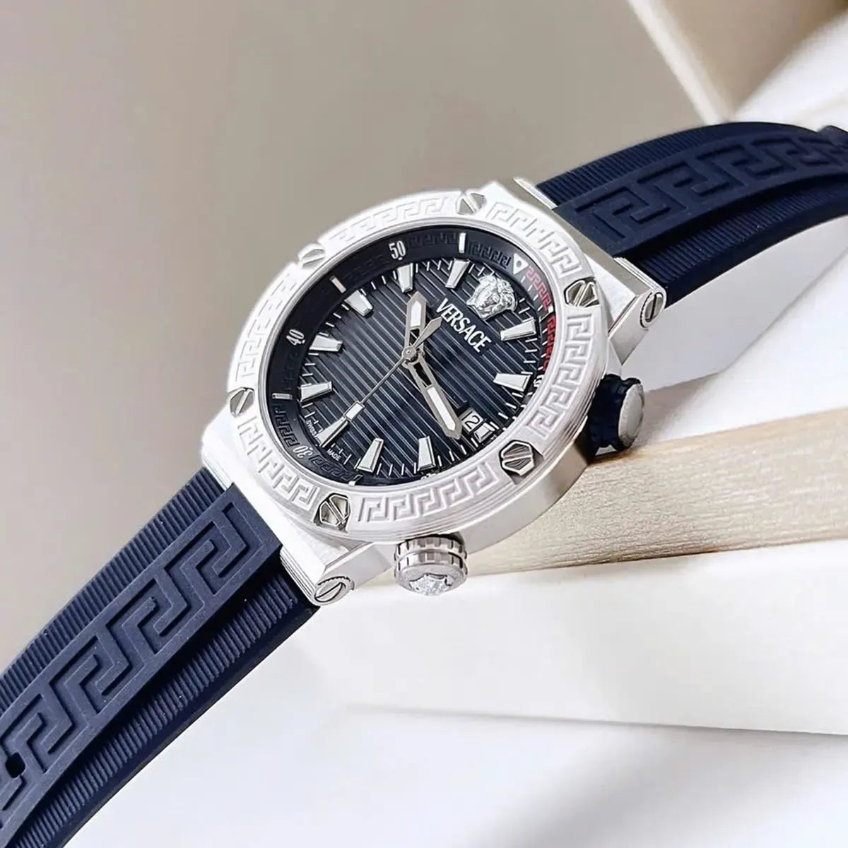 Versace Greca Diver Quartz Blue Dial Blue Rubber Strap Watch for Men - VE8G00124