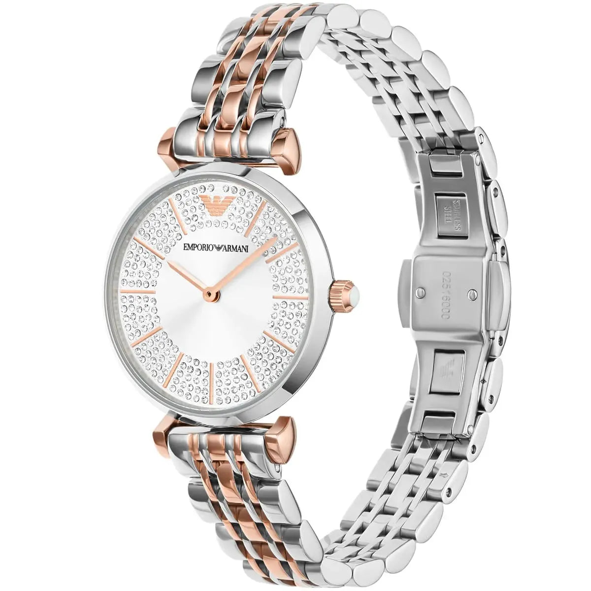 Emporio Armani Gianni T Bar Silver Dial Two Tone Steel Strap Watch for Women - AR11537