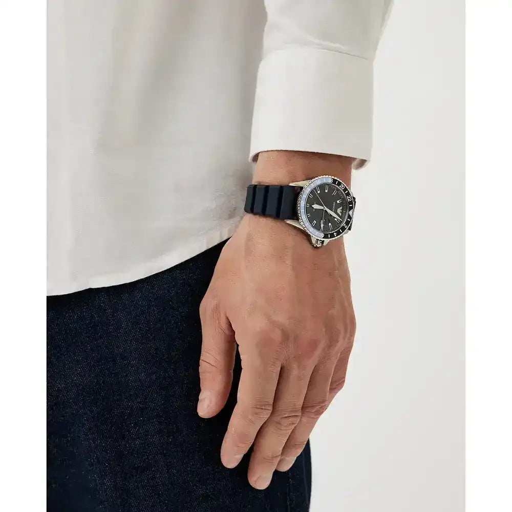 Emporio Armani World Explorer GMT Blue Dial Blue Rubber Strap Watch for Men - AR11592